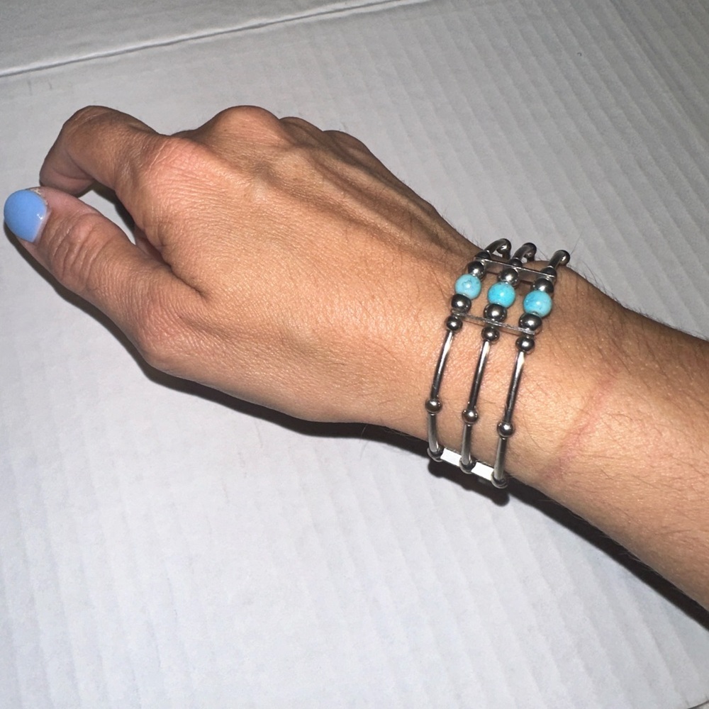 Last chance! Turquoise and silver bangle bracelet.